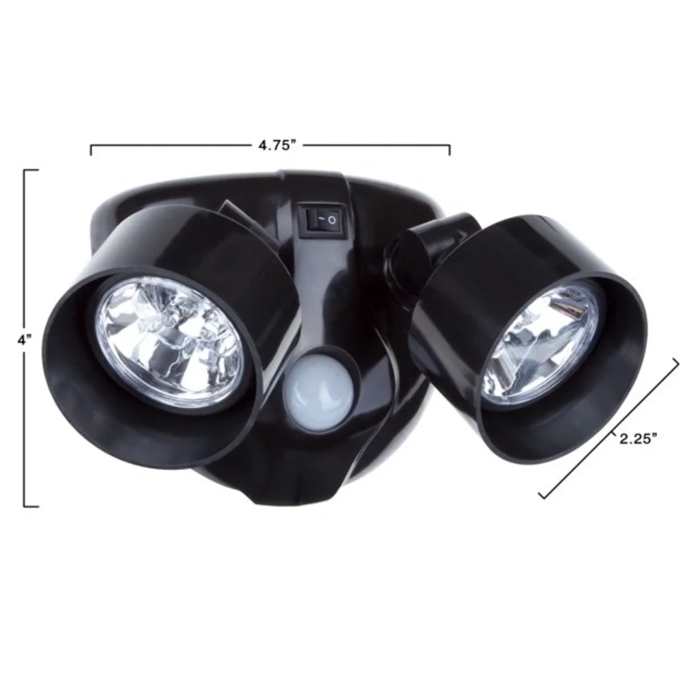 Dual Head Black Motion Sensor Security Battery Powered Light